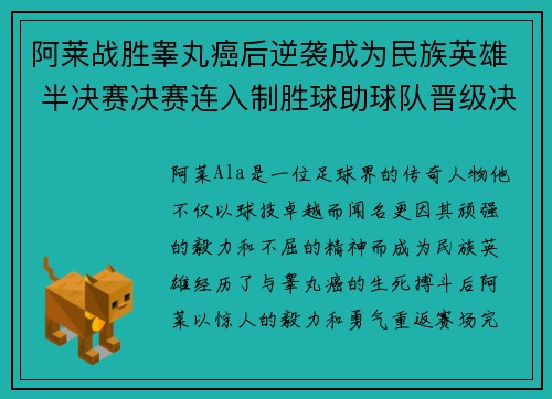 阿莱战胜睾丸癌后逆袭成为民族英雄 半决赛决赛连入制胜球助球队晋级决赛